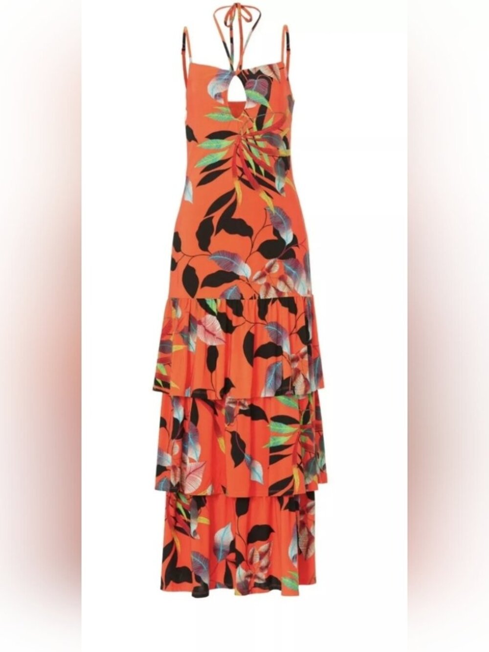 Rachel Roy Amaya Maxi Dress Sunset Vine Tropical Orange Jersey Halter Summer XL - Picture 7 of 8